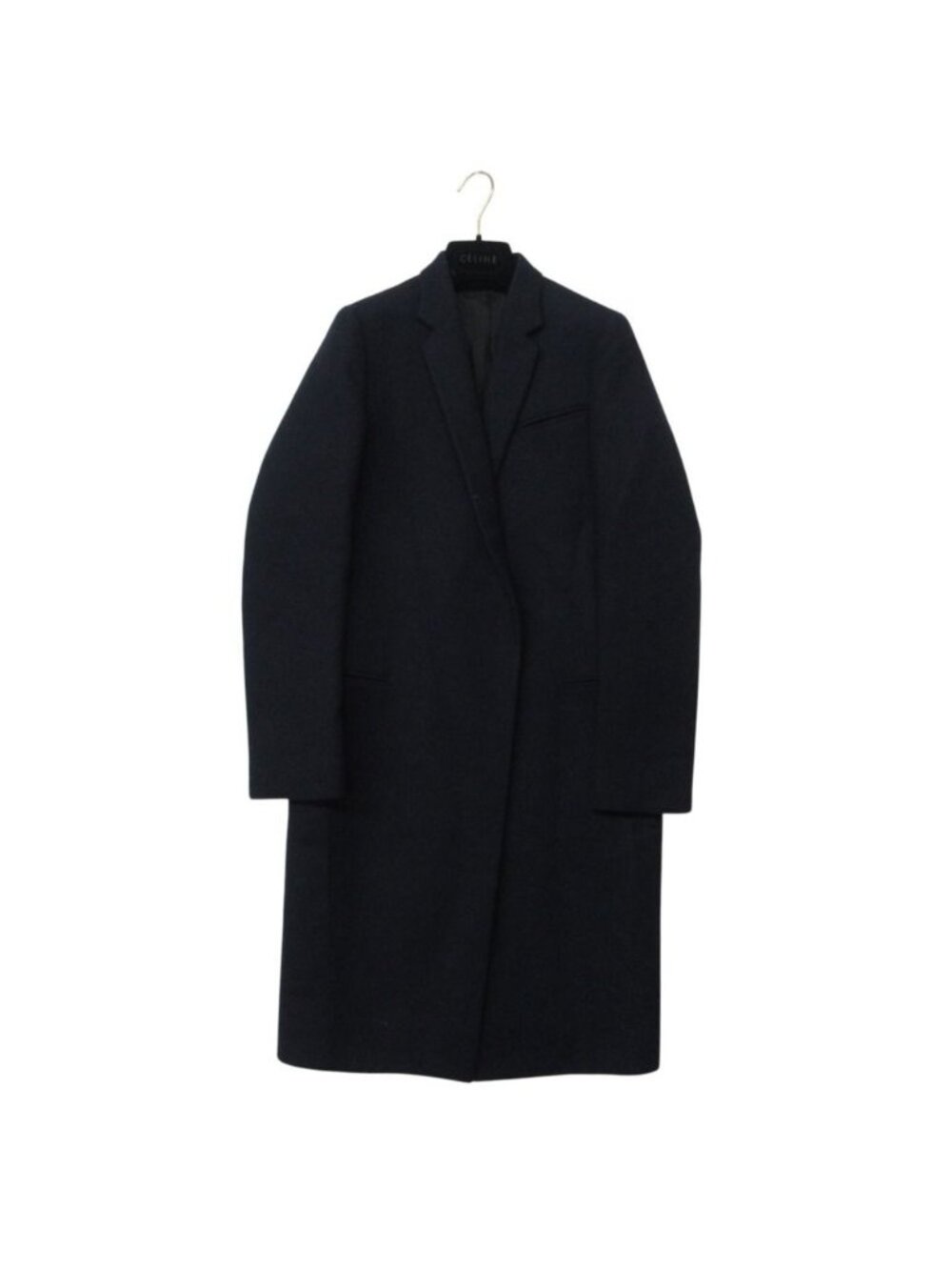 Celine Coat Phoebe Philo Era Crombie Outer Wool 100% Lining Rayon Dark Navy